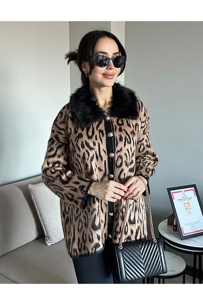 AB LOOKS Дебело зимно яке с леопардова принтирана яка