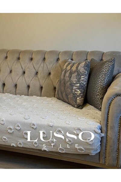 d'niss home touch of nature in your home غطاء كرسي بومبون لون حجري 100x240