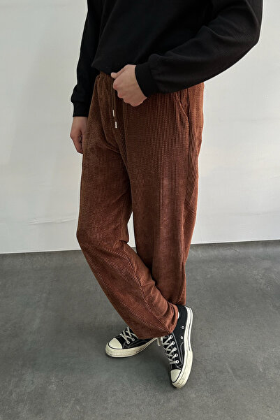 HYMAN Men's Baggy Mold Velvet Trousers with Elastic Waist