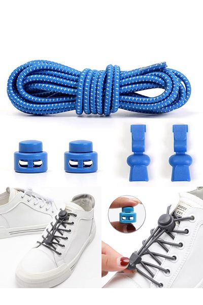 Heel'sUp Blue Round Shoes - Practical Elastic and Elastic Plastic Locking Laces