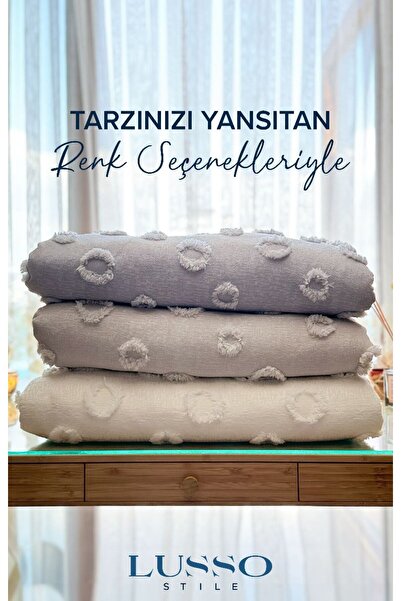 lusso stile Ponpon Koltuk Örtüsü Ekru 100x240