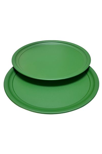 kitchen trend 2 Pieces 37 Cm Green Metal Round Tea, Coffee, Cake, Serving Tray Decorative Presentation Te