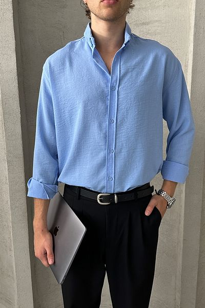 HYMAN Ανδρικό πουκάμισο Oversize με λινό εμφάνιση