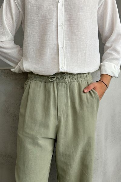 HYMAN Linen Men's Trousers - Baggy Fit, Elastic Waist