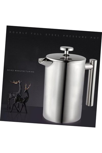 Blooming Three Beans Fransız Basın Kahve Çay Makinesi Paslanmaz Çelik Cezve, Çift Duvar Vakum Yalıtımlı