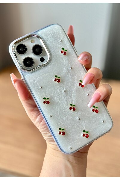 MİRAZ TASARIM حافظة آيفون 16 بروماكس الفاخرة مع حجر مزخرف بالكرز الإيبوكسي وح...