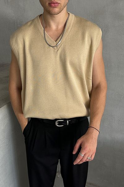HYMAN Pulover oversize cu decolteu în V pentru bărbați