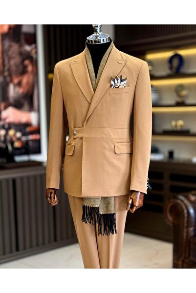 TerziAdemAltun İtalyan stil slim fit ceket pantalon takım elbise camel T13232