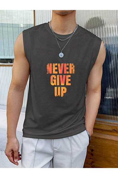 Cosmo Style Ποτέ μην τα παρατάς Τυπωμένο Άνετο αθλητικό μπλουζάκι με στρογγυλ...