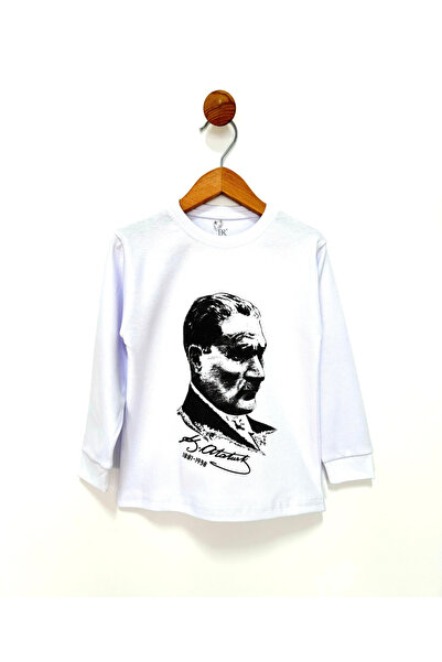By Cwhr Футболка з довгими рукавами з принтом Ататюрка 23 квітня Біла футболк...