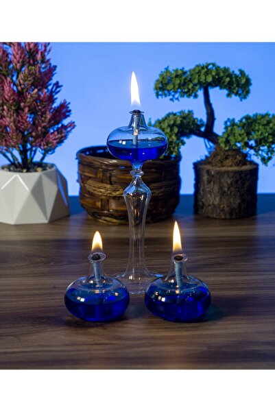 püür glass Dekoratif El Yapımı Hediyelik Elips 3lü Set Cam Kandil