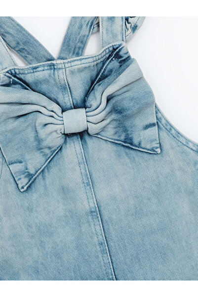 LC Waikiki LCW Kids Mavi Asit Yıkamalı Kare Yaka Kız Bebek Jean Salopet