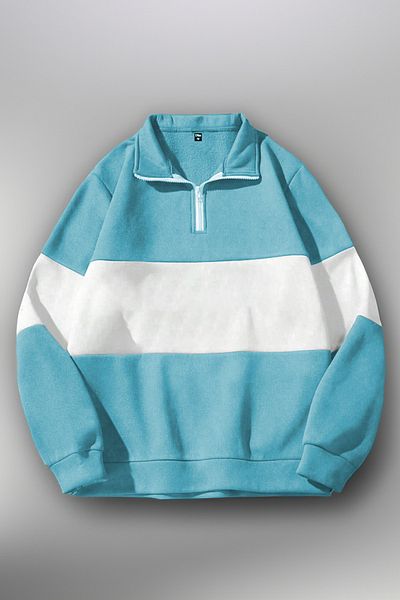EVIus Φούτερ Polo Neck Unisex - Μισό φερμουάρ, τεμαχισμένο, φλις χειμώνα