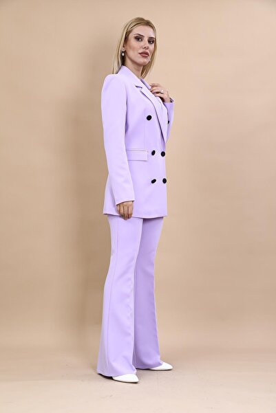 ÖNDER ÖZSOY Erkek Yaka Kuruvaze Blazer Ceket & İspanyol Paça Pantolon-Menekşe