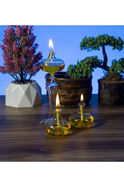 püür glass Dekoratif El Yapımı Hediyelik Elips 3lü Set Cam Kandil