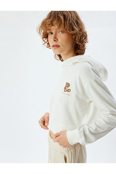 Koton Cotton Crop mikina – s kapucí a vyšívaným medvídkem, třívláknové pyžamo
