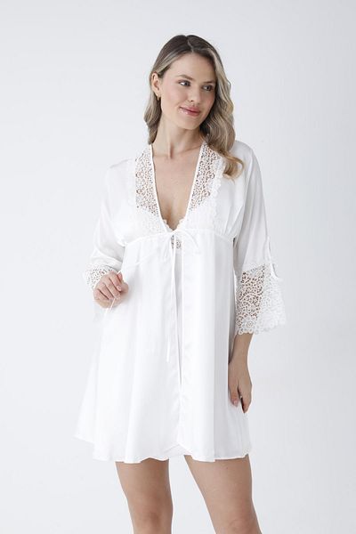 KARLİNAX Silky Satin Ecru Giant 8 Pieces Nightgown Dressing Gown Sleepwear Dowry Set