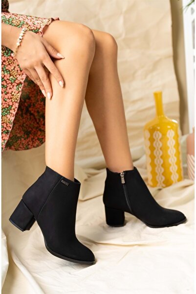 KOCAMANLAR Feles 8 cm Topuklu Fantazi Kadın Bot SİYAH-SÜET