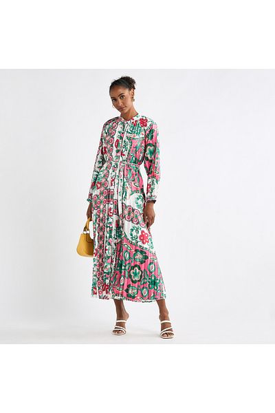 FAV All-Over Print Maxi Shirt Dress with Long Sleeves
