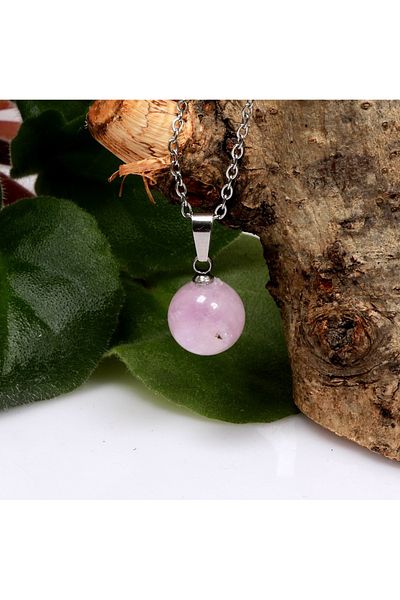 Taş Sandığı Kunzit Stone Steel Necklace - 10 mm