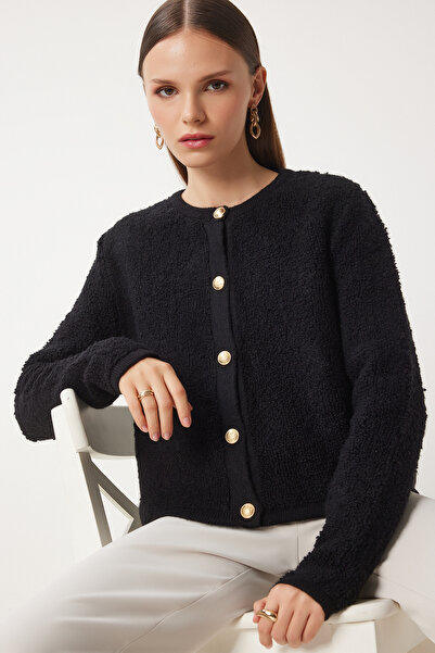 Lovelyİstanbul Buklet Örgü Triko Ceket Hırka SİYAH LYY0053