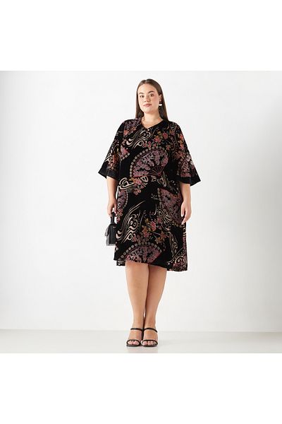 Ulla Popken Velvet Burn Out Printed Dress