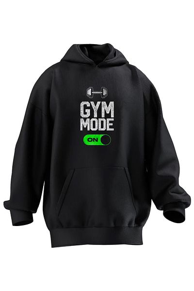NMG TEKSTİL Φούτερ με κουκούλα Unisex Premium Cotton Black Gym Mode με στάμπα 3 νημάτων