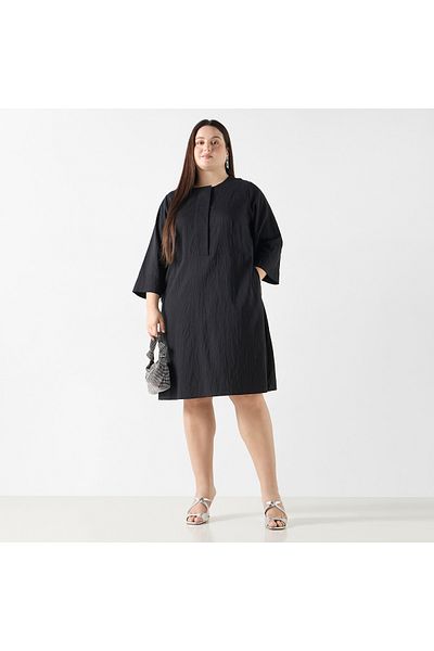 Ulla Popken Plus Size Ulla Popken Textured Dress with Pockets and 3/4 Sleeves