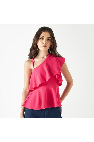 FAV Ruffled One-Shoulder Peplum Top