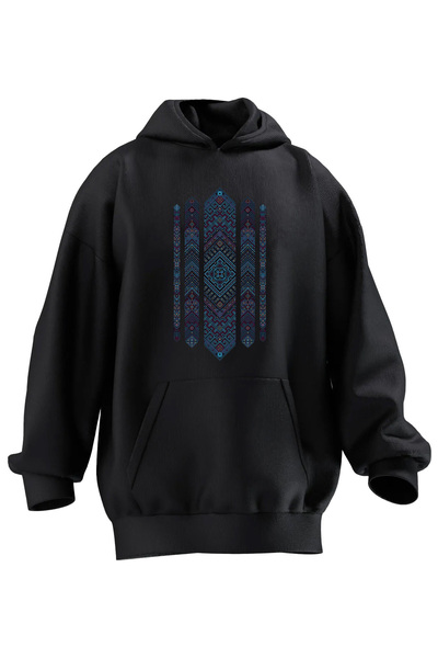 NMG TEKSTİL سويت شيرت بغطاء للرأس من القطن الأسود الفاخر للجنسين - نمط سجادة،...