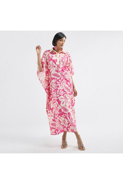 FAV All-Over Floral Print Kaftan Dress with Collar