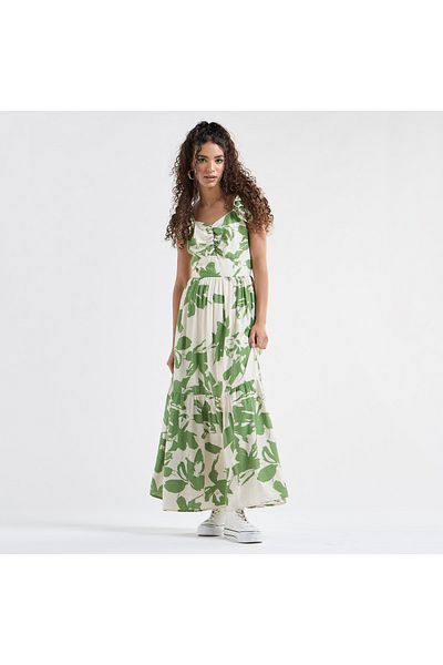 FAV Printed Maxi Dress with Sweetheart Neck and Ruffle Sleeves