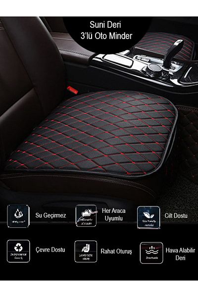 FİXFLEX Range Rover Vogu Front and Rear Set Seat Cushion Black Leather Red Stitched