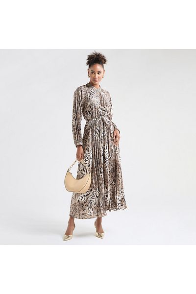 FAV All-Over Print Maxi Shirt Dress with Long Sleeves
