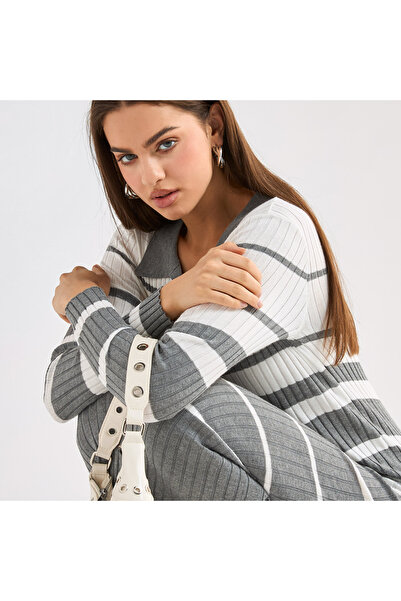 FAV Striped Collared Shirt Dress with Long Sleeves