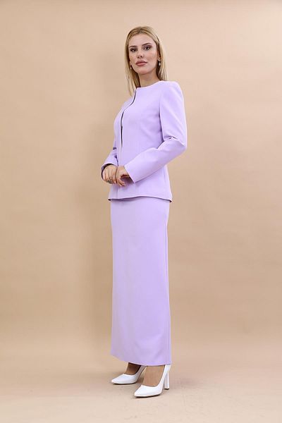 ÖNDER ÖZSOY Violet Oval Collar Long Jacket and Long Pencil Skirt Set