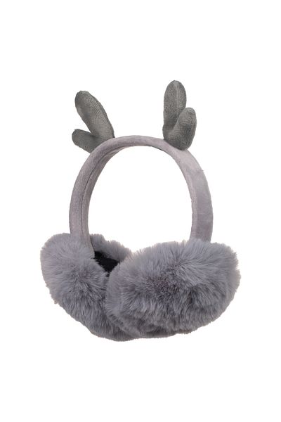Bebelove Grey Plush Earmuff - Cute Animals Winter Accessory, Warm Holder, Soft Ear Protection