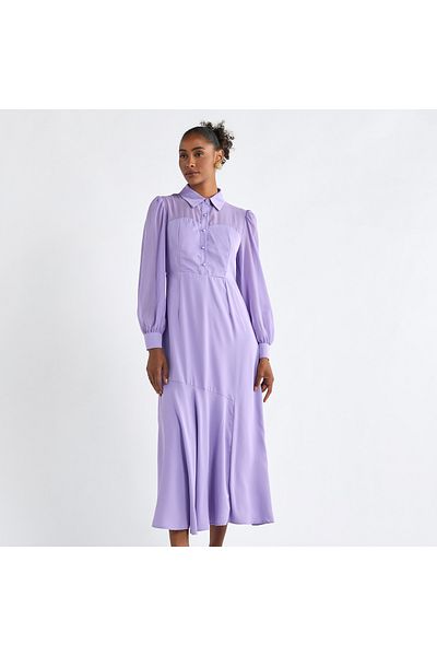 FAV Solid A-line Shirt Dress with Long Sleeves