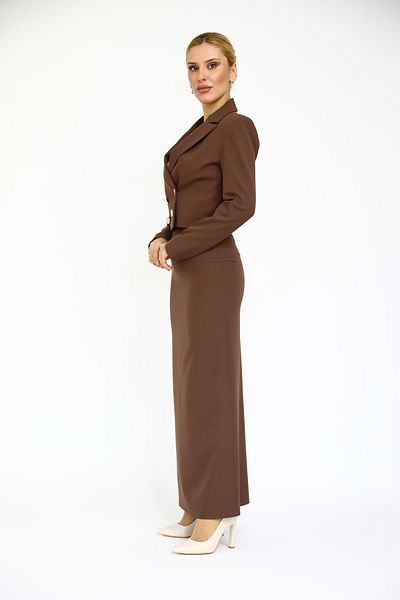 ÖNDER ÖZSOY Mini Blazer Jacket and Long Pencil Skirt Set - Chestnut