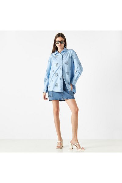 Lee Cooper Lee Cooper All-Over Schiffli Embroidered Shirt with Long Sleeves