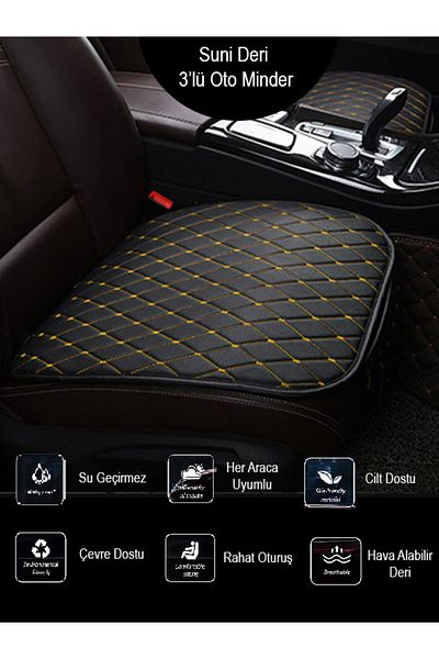FİXFLEX Dacia Duster Front and Back Set Seat Cushion Cover Black Faux Leather Yellow Stitched