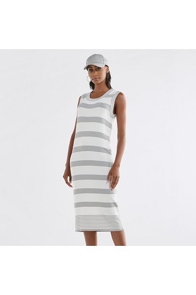 FAV Textured Sleeveless Dress with Round Neck