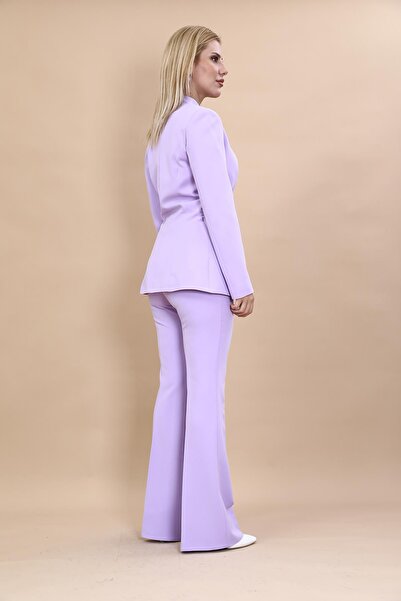 ÖNDER ÖZSOY Kendinden Dik Yakalı Ceket & İspanyol Paça Pantolon-Menekşe