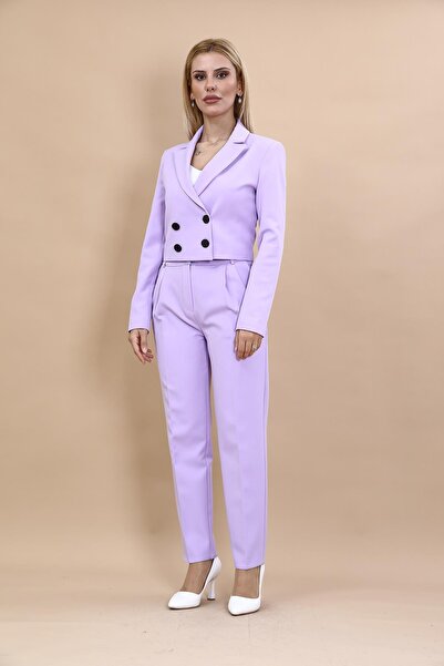 ÖNDER ÖZSOY Mini Blazer Ceket & Pileli Paça Pantolon Takım-Menekşe