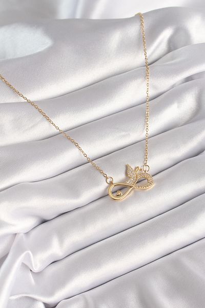 Moka Shopin Mokashopin 316L Steel Gold Color Zircon Chain Stone Infinity Butterfly Model Women's Necklace