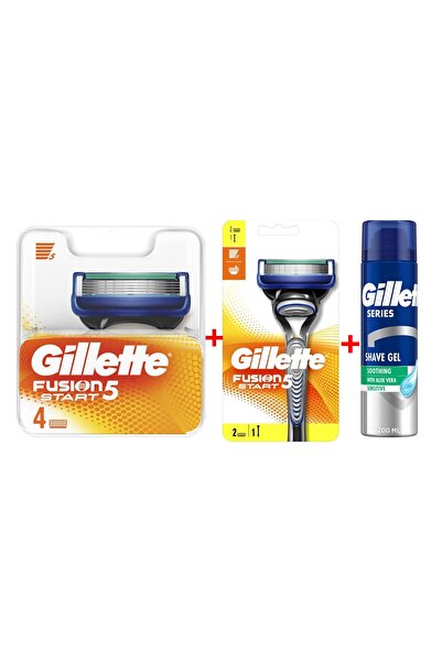 Gillette Fusion 5 Start Traş Seti (Makine+Yedek Bıçak+Tıraş Jeli) (ALMANYA ÜR...