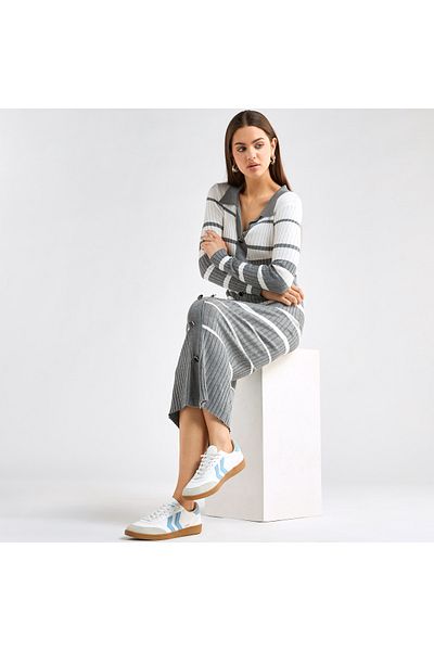 FAV Striped Collared Shirt Dress with Long Sleeves