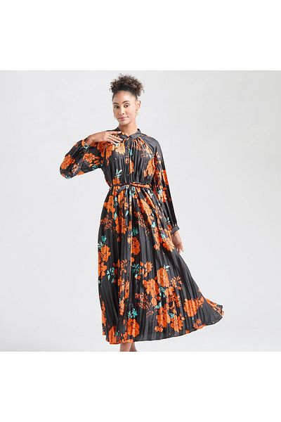 FAV Floral Print Midi Shirt Dress with Long Sleeves