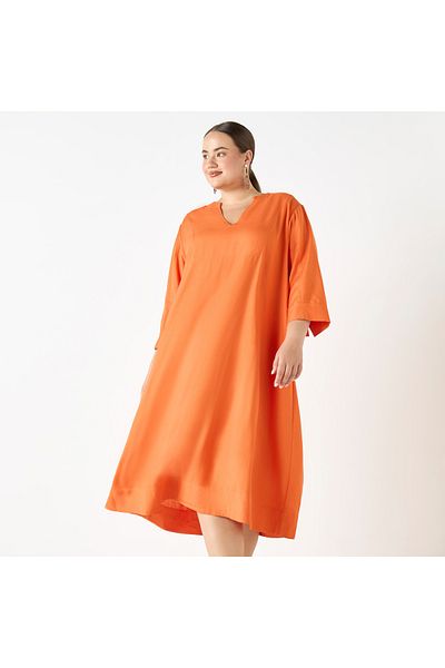 Ulla Popken Plus Size Ulla Popken Dress with Split Neck and 3/4 Sleeves