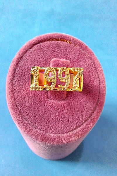 Boox99 Adjustable Size Gold Color Stone Date Ring 1997